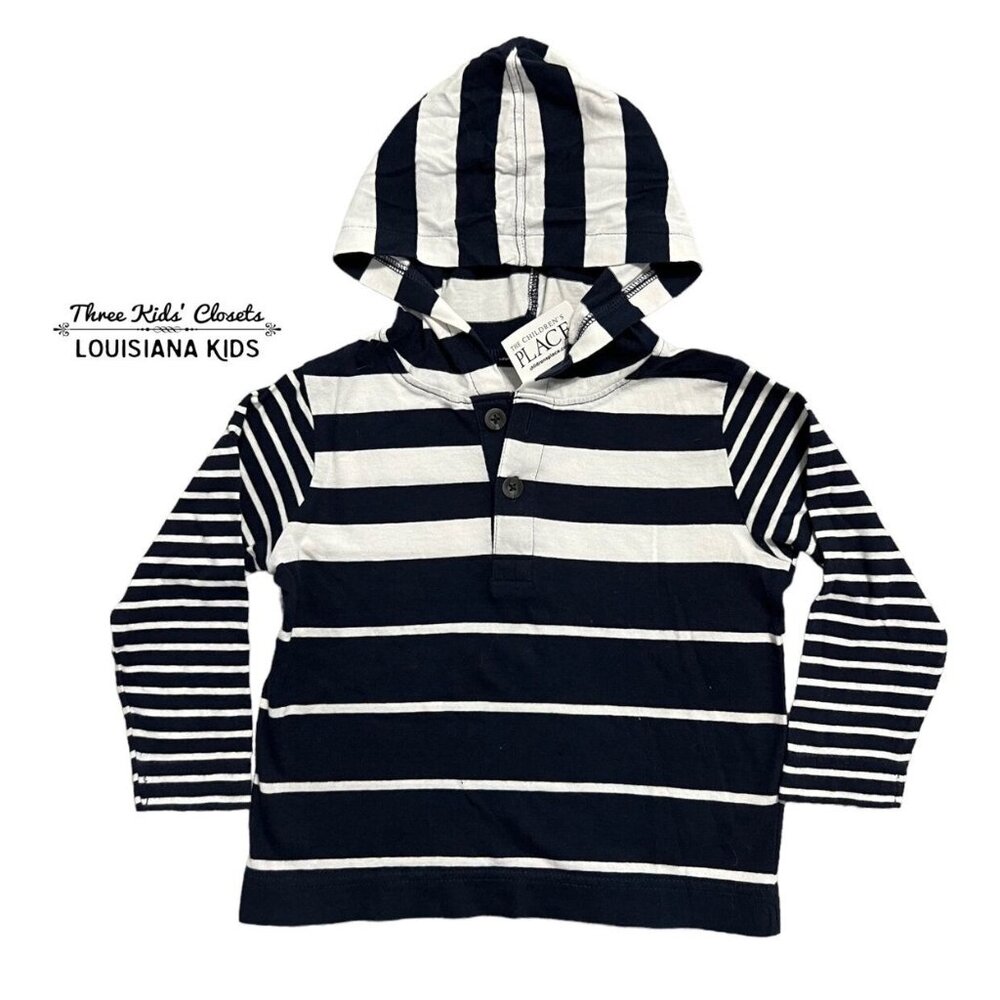 NEW Children's Place 2T Navy Striped Hoodie Shirt